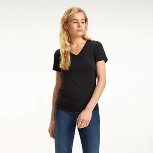 Tommy Hilfiger dámské černé tričko s výstřihem do V - L (78)